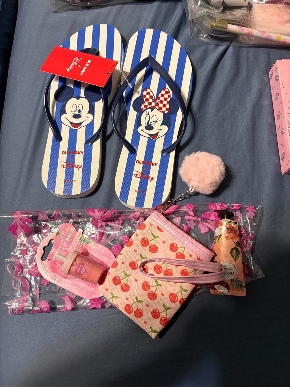 Kids' Blue Stripe Mickey & Minnie Flip Flops bundle wristlet, lip balm